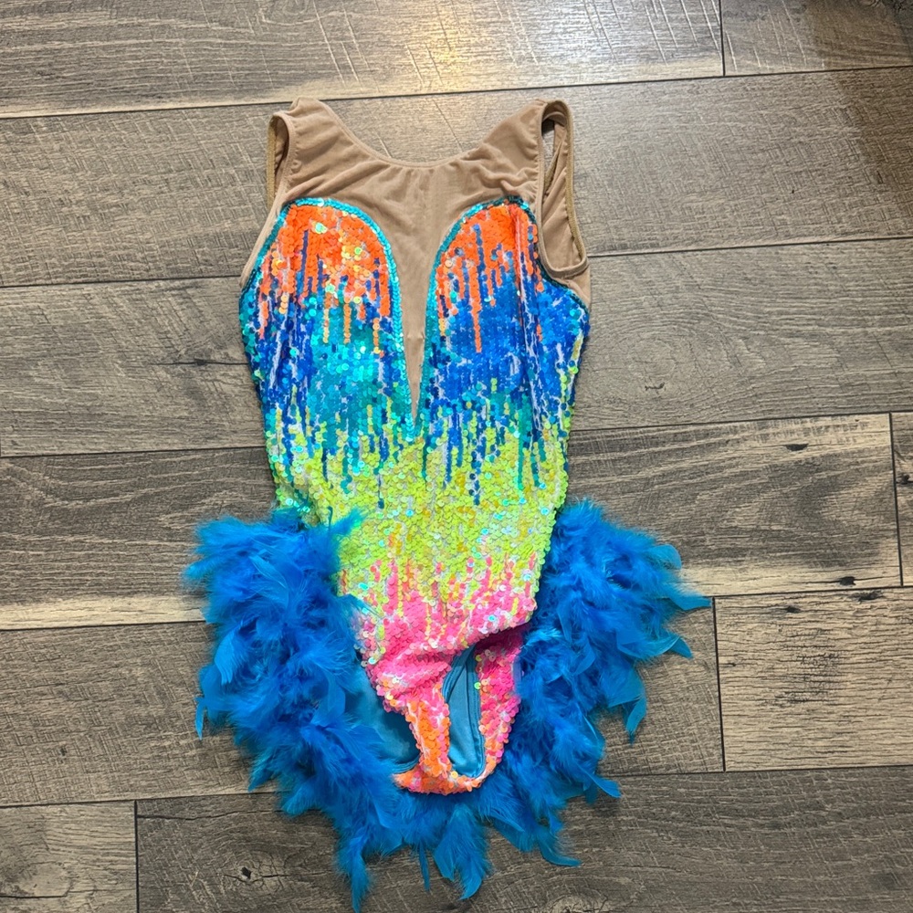 Colorful Sequin and Feather Leotard